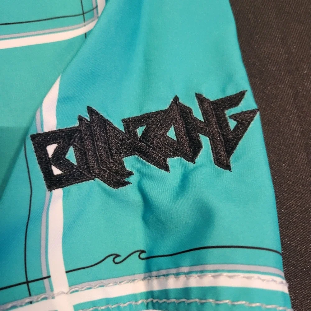 Billabong Mens Board Shorts Teal Turquoise Grid Plaid Swim Trunks Size 32